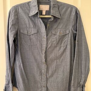 Women's Blue 100% Cotton Button-Up Shirt